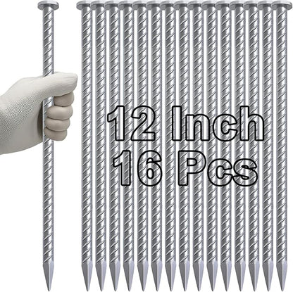 VVOKGO 12 Inch Rebar Stakes Metal Asphalt Anchoring Spikes Ground (16pcs), 1/2 Inch Diameter Galvanized Landscape Anchors Heavy Duty for Speed Bump, Handicap Threshold Ramps, Parking Limits Curb, Tarp