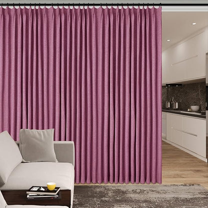 100% Blackout Linen Textured Drapes for Bedroom Pinch Pleated Curtains for Track System Portable Drapery for Sliding Glass Door/Storage/Space Room Divider, 70" Wx84 L, 1 PC, Lilac