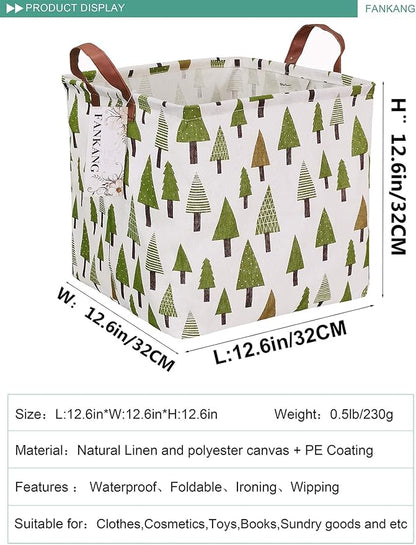 FANKANG Square Nursery Hamper Storage Bins Canvas Laundry Basket Foldable with Waterproof PE Coating Large Storage Baskets Gift Baskets for Children Office Bedroom ClothesToys (SquareGreen forest)