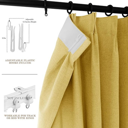 Room Divider Curtains Screen Partitions, Linen Look 100% Blackout Drapery 108 Inches Long, 100" Wide Pinch Pleated Window Drapes, Privacy Protecting, Light Blocking, (1 PC, Yellow)