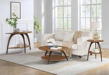 Martin Svensson Home LAX Two-Tone 20-Inch Caramel Brown Round Wood End Side Table with Walnut Legs and Shelf Storage