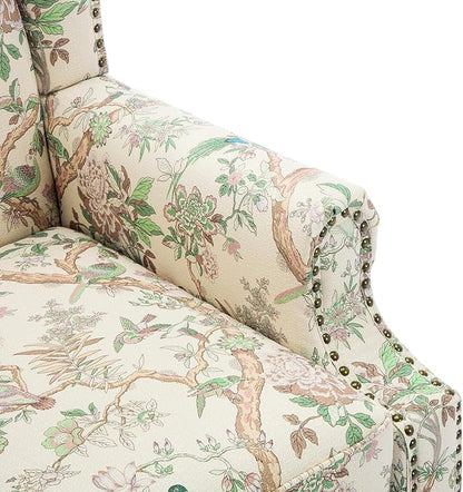 UIXE High Back Floral Accent Chair, Fabric Upholstered Armchair for Living Room, Retro Wingback Arm Chair with Solid Wood Legs, Nailhead Trim Single Sofa Bedroom Reading Seat - Bird Pattern