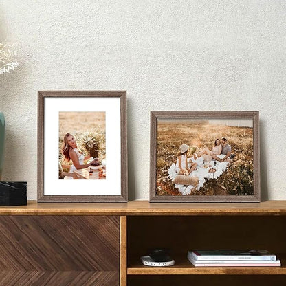 upsimples 8x10 Picture Frame, Natural Solid Wooden Picture Frames, Display 5x7 with Mat or 8 x 10 Without Mat, Wall or Tabletop, 1 Pack, Brown