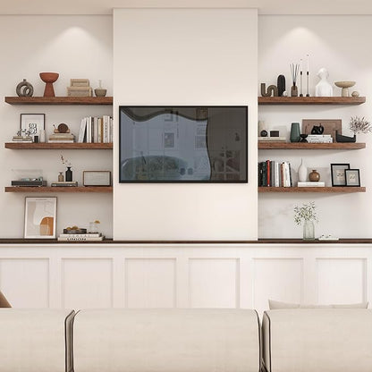 Heimlove 36 Inch Floating Shelves for Wall,10 Inch Deep Brown Wood Shelves with Invisible Brackets,Wall Mounted Storage & Display Shelves for Bedroom,Living Room,Kitchen,Office