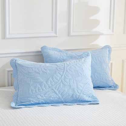 MarCielo 3-Piece 100% Cotton Oversized Bedspread Lightweight Quilt Coverlet Embroidery Farmhouse Bedding Set T0 (Light Blue, Oversized King (118"x106"))