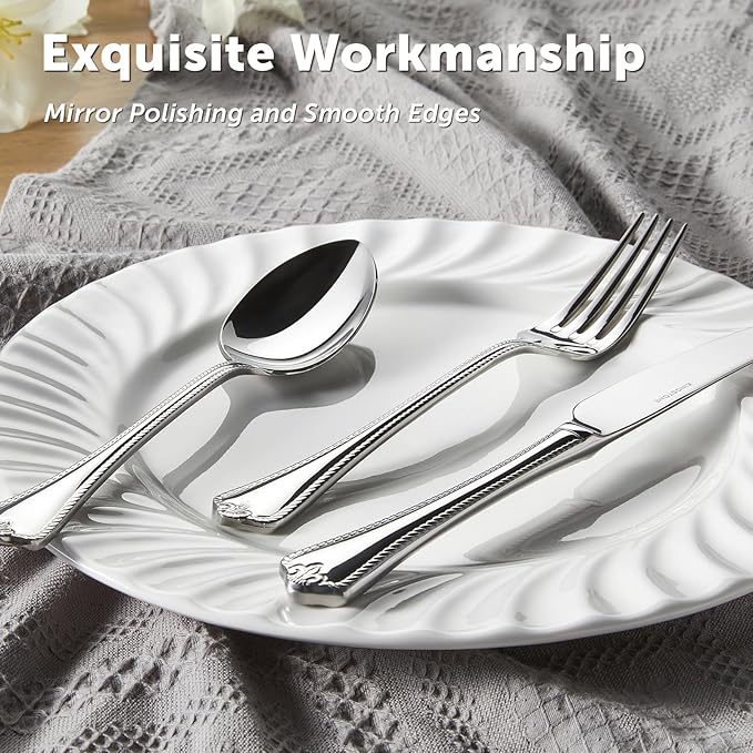 KINGSTONE Silverware Set, 20-piece 18/10 Stainless Steel Flatware Set Cutlery Set for 4, for Kitchen, Home, Wedding, Party, Mirror Polished and Dishwasher Safe, Featured Gifts