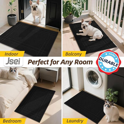 JSEI Entryway Rugs Doormat 32"x48", Non-Slip Dirt Trapper Door Mats Indoor, Washable Absorbent and Stain Resist Welcome Floor Mat for Front Door, Dog Door Mat, Muddy Wet Shoes & Paws, Black