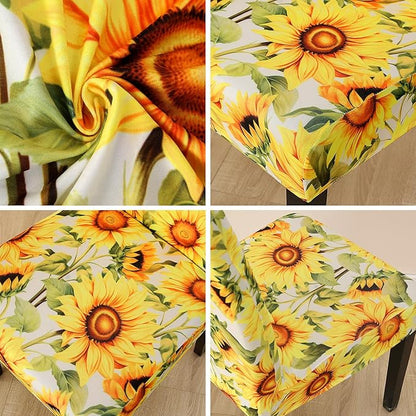JQinHome Pattern Chair Covers for Dining Room Set of 6, High Stretch Removable Washable Parsons Chair Slipcover for Home Party Hotel Wedding Ceremony (Sunflower,6PCS)