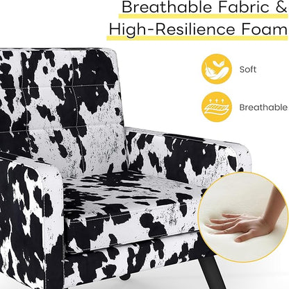 Kromax Mid-Century Modern Accent Chair Set of 2 for Living Room, 496 Lb. Weight Capacity, Dual Armrests, Comfy Extra Large Seat, Timeless Style Perfect for Reading & Relaxing, Cow Pattern