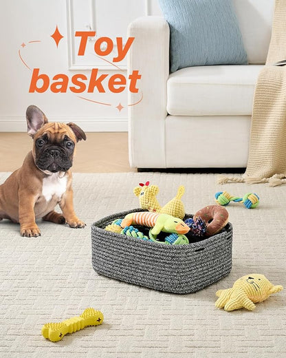 KALLAX Small Woven Basket, 13.5 x 9.5 x 5 Inches, Storage Basket for Organizing, Cute Small Rope Shelf Closet Cube Storage Bins Baskets for Shelves, Dog Toy Gift Baskets Empty, 3 Pack Mixed Black