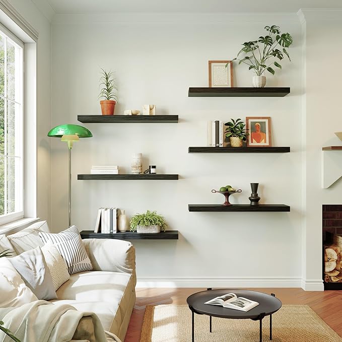 Large Floating Shelves for Wall Set of 1 Wooden Wall Shelves 30 in x 12.75 in x 2 in Room Decor Long Shelf with Invisible Wall Mount Bracket for Bedroom Kitchen Living Room Black Wood