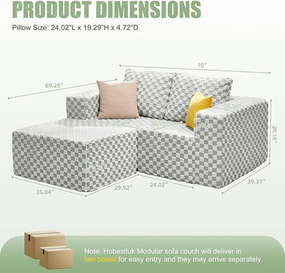 Hobestluk Modular Sectional Sofa Memory Foam Couch L Shape Sofa for Living Room Loveseat with Chaise Lounge Cloud Couch with Removable Cove (Plush GREYOLIVE, Loveseat with Chaise)