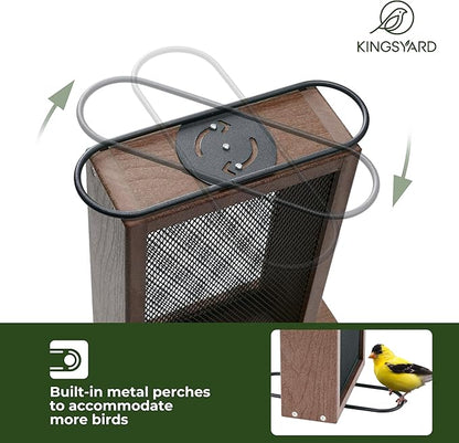 Kingsyard Metal Mesh Bird Feeder for Outdoors Hanging, Finch Feeder for Nyjer/Thistle, Sliding Mesh & Built-in Perch, Recycled Plastic, Brown