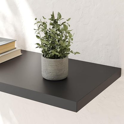 Wall Shelf Set of 2, Black Floating Shelves 30 in W x 10 in D x 1 in H, Wooden Floating Wall Shelf with Invisible Brackets for Living Room/Bedroom/Bathroom/Kitchen Storage and Decor