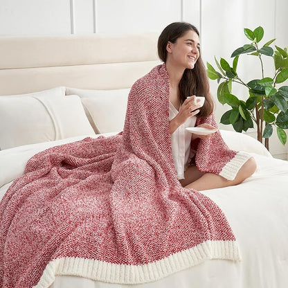 Snuggle Sac Red Throw Blanket for Couch, Super Soft Warm Christmas Red Blankets Cozy Knit Fuzzy Plush Lightweight Throws for Sofa, Bed, Camping, Heather Red, 50x60 inches