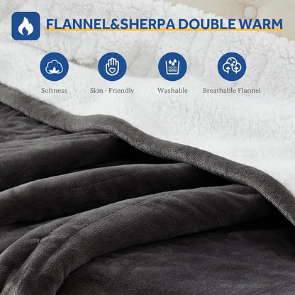 Sealy Electric Blanket King 100"*90",Super Cozy Flannel to Sherpa Reversible Heated Blanket King Size with 10 Heating Levels & 1-12 Hours Auto Off Overheating Protection Machine Washable,Charcoal