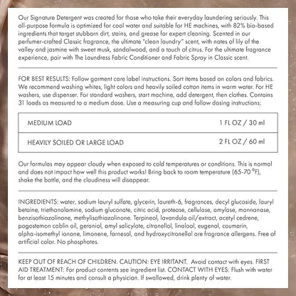 The Laundress Luxury Laundry Detergent, 31 Loads, Scented Signature Classic Fragrance, Concentrated Triple Enzyme Deep Cleaning and Targeted Stain Remover, 96% USDA Biobased Product