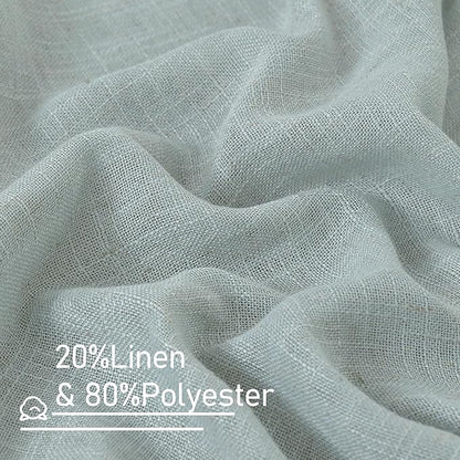 LAMIT Greyish Blue Linen Curtains 45 Inches Long for Bedroom, Light Filtering Panels Bronze Grommet Neutral Drapes for Kitchen/Window/Loft Room, 52 x 45 Inch, 2 Panels