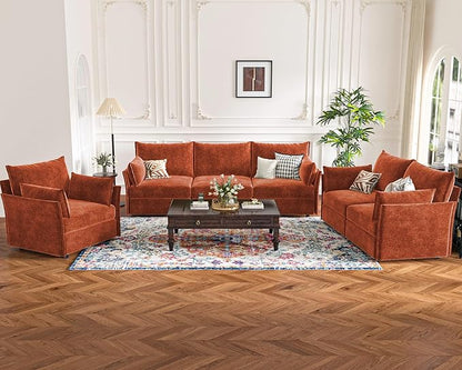 134.6" Modular Sectional Sofa, Oversized 4 Seater Terracotta Orange Couch with Removable Chenille Fabric Cover, Deep Seat & High Backrest for Living Room, Office & Apartment
