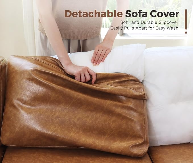 ABCASA 118.5" Faux Leather Modular Sectional Sofa, L Shaped Couch Set for Living Room, 6-Seater Comfy Cloud Couches with Movable Storage Ottoman Brown