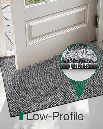 LUMI Indoor Door Mat 24"x36", Ultra Thin Low Profile Non-Slip Doormat for Home Entrance, Absorbent & Stain-Resistant Welcome Mats, Washable Entryway Mat for Front Door, Patio, Porch, Grey
