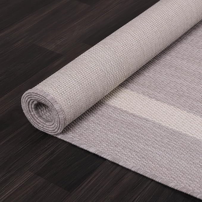 Bordered Outdoor Rug 6x9 Washable Outside Carpet for Indoor Patio Porch Waterproof Easy Cleaning Non Shedding Area Rugs Gray 6 x 9