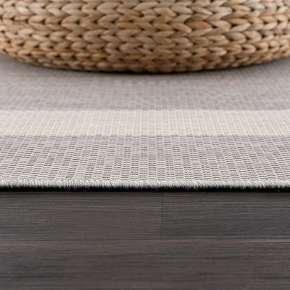 CAMILSON Outdoor Rug 9x12,Large Modern Outside Rugs for Patios Porches Waterproof Durable Washable Non-Shedding, Easy-to-Clean Indoor Outdoor Area Carpet (9 x 12, Bordered - Gray/White)