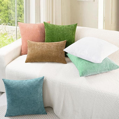 CaliTime Throw Pillow Covers Decorative 16 X 26 Inches Pack of 2 Cozy Chenille Cushion Cases for Couch Sofa Bed Living Room Home Grey Green