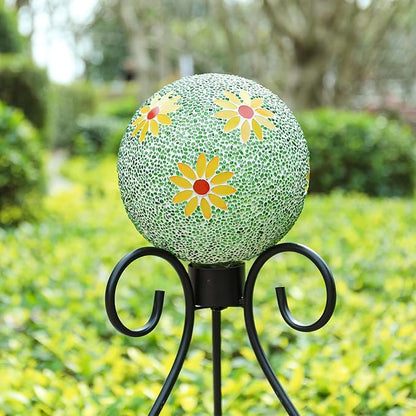 VCUTEKA Gazing Ball, 8" Glass Gazing Balls Sphere for Garden Lawn Outdoor Ornament Yard Decorative, Daisy