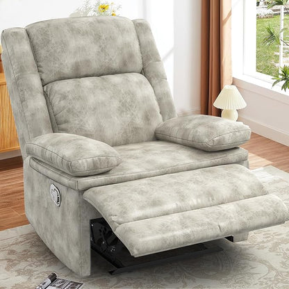 Recliner Chair for Adults, Oversized Manual Pull Tab Reclining Chair, 2-Tier Cushions, Minimalist Style Single Sofa for Living Room, RV (Polished Microfiber)