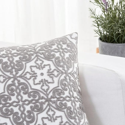 HWY 50 Grey Gray Decorative Throw Pillow Covers 18x18 Inch, Pack of 2 Embroidered Cotton Farmhouse Cushion Cover Pillow Case for Sofa Couch Living Room Bed Bedroon, Modern Pattern