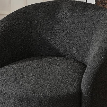 KINWELL 34" W Mid Century Modern Swivel Barrel Chair, Round Upholstered Boucle Swivel Accent Chairs, No Assembly Sofa Chair for Living Room Bedroom Reading Apartment Lounge Nursery(Black)