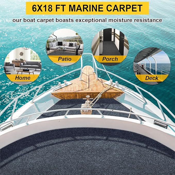 Marine Carpet,6 FT x 18 FT Dark Gray Indoor Outdoor Carpet 0.2" Thick Boat Carpet with Water-Proof TPE Backing, Non-Slide Outdoor Marine Carpet Roll for Home, Patio, Porch, Deck