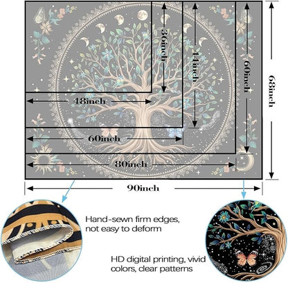 Lunerfex Tree of Life Tapastry Sun and Moon Tapastry Flower Boho Tree Mandala Wall Hanging for Bedroom and Living Room Decor Green Tree 36×48 Inches