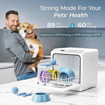 EUHOMY Portable Dishwasher Countertop Dishwasher, Mini Dishwasher Countertop with 5L Built-in Water Tank with 6 Modes, White, Table top dish washer with Baby Care for Apartment & RVs, No Hookup Needed