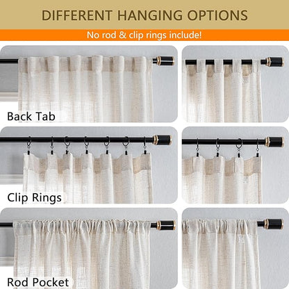 MYSKY HOME Country Curtains for Sliding Glass Door, Back Tab Semi Sheer Curtain Panels Extra Long Floor Length Drapes 108 Inches for Living Room Linen Texture Soft Touch, 100x108 Inch, Linen, 1 Piece