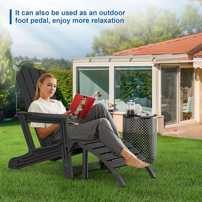 Adirondack Ottoman, HDPE Plastic Adirondack Footstool, All Weather Foot Rest for Adirondack Chair, Outdoor Footrest for Patio,Backyard, Lawn, Fire Pits, Black