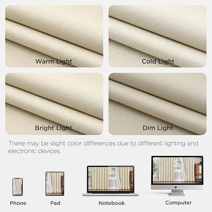 Joydeco Pinch Pleated Linen Curtains for Living Room, 100% Blackout Darkening Curtains 72 inches Length 2 Panel Thermal Insulated Pinch Pleat Drapes(Bleached Sand,40'' Wx72'' L)
