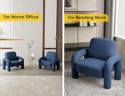 Modern Sherpa Accent Chair, Teddy Upholstered Arm Single Sofa, Cozy Fluffy Reading Chair for Living Room, Bedrooms, Corner (Navy Blue)