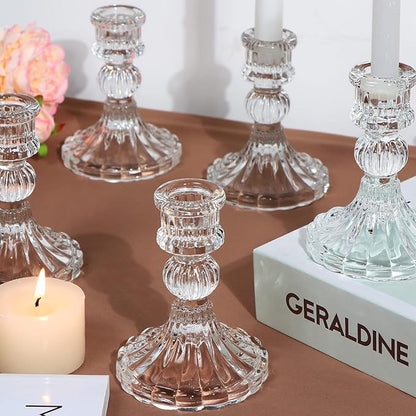 Candlestick Holders Set, 4" H Taper Candle Holders Bulk, 12Pcs Glass Candle Holders for Wedding, Festival, Party & Windowsill Decor