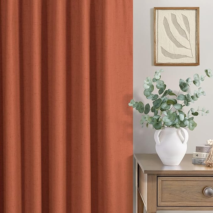 Patio Sliding Glass Doors Curtains 108 Inches Long 2 Panel Blackout Linen Textured Bohemian Autumn Fall Decorations Hippie Decorative Thermal Drapes for Summer Heat Light Blocking Black Out Terracotta