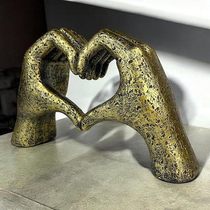 Top Brass Large Rustic Heart Hands Sculpture, 9 3/4” Resin Love Statue – Romantic Decor Accent for Shelf or Mantel – Perfect for Wedding, Valentine's Day or Anniversary (Weathered Bronze)