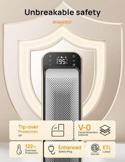Dreo Space Heater Indoor, 25" 11.5ft/s Fast Portable Room Heater with Remote and Thermostat, 3 Modes, Overheating & Tip-Over Protection, Electric Heaters for Indoor Use Large Room, Bedroom, Gold