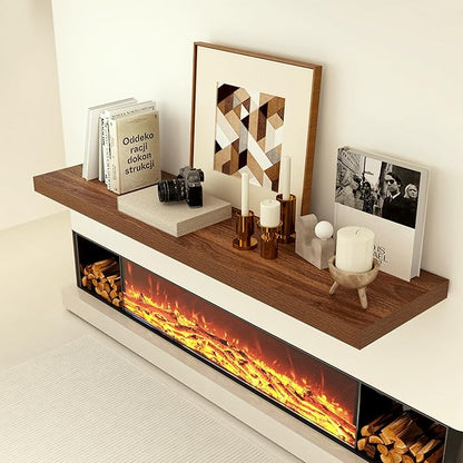 Heimlove 12 Inch Deep Floating Shelves, 48 x 12 inches Long Wall Shelf, Rustic Wood Wall Shelves for Fireplace Mantel, Set of 1 (Walnut)