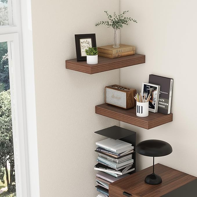Floating Shelves for Wall - 24 Inch Wide x 12 Inch Deep Floating Shelves Set of 2-24W x 12D Wide Wall Shelf for Living Room Laundry Room Bedroom Kitchen Home Office