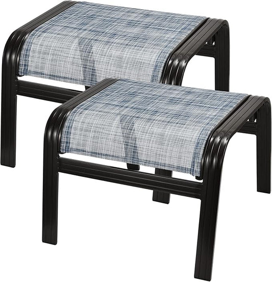 Outdoor Foot Stools Gift for Patio Ottoman Footrest Aluminum Portable Seat Wicker Furniture Stackable Dining Ottoman 2 Pack Blue