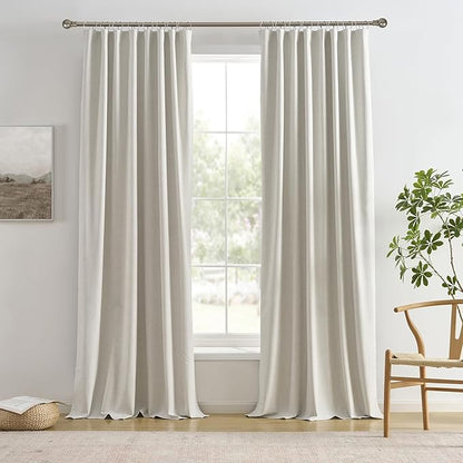 RAIN CITY Natural Birch Blackout Curtains 100 Inch Long 2 Panels Set, Back Tab Track Curtain for Living Room Floor to Ceiling Length Light Blocking Pleated Window Drapes 50x100