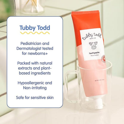 TUBBY TODD Fluoride Free Kids Toothpaste - Made with Xylitol - Safe Toothpaste for Baby, Toddler, Infant & Children - 4oz, 2 Pack - Watermelon Flavor