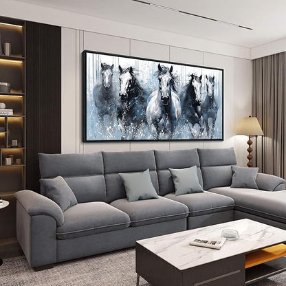 DUNHUANG ART Running Horses Canvas Wall Art - Equine Themed Galloping Animals in the Sand - Rustic Horse Decor for Living Room, Bedroom, Office 24"x48"
