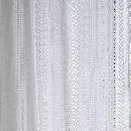 Sutuo Home White Boho Curtains Crochet Lace Semi-Sheer Bohemian Hollow Knitted Handmade Tassels, Rod Pocket Window Treatment Vintage Rustic Farmhouse Drapes for Glass Slide Door, 1 Panel 59" W x 90" L